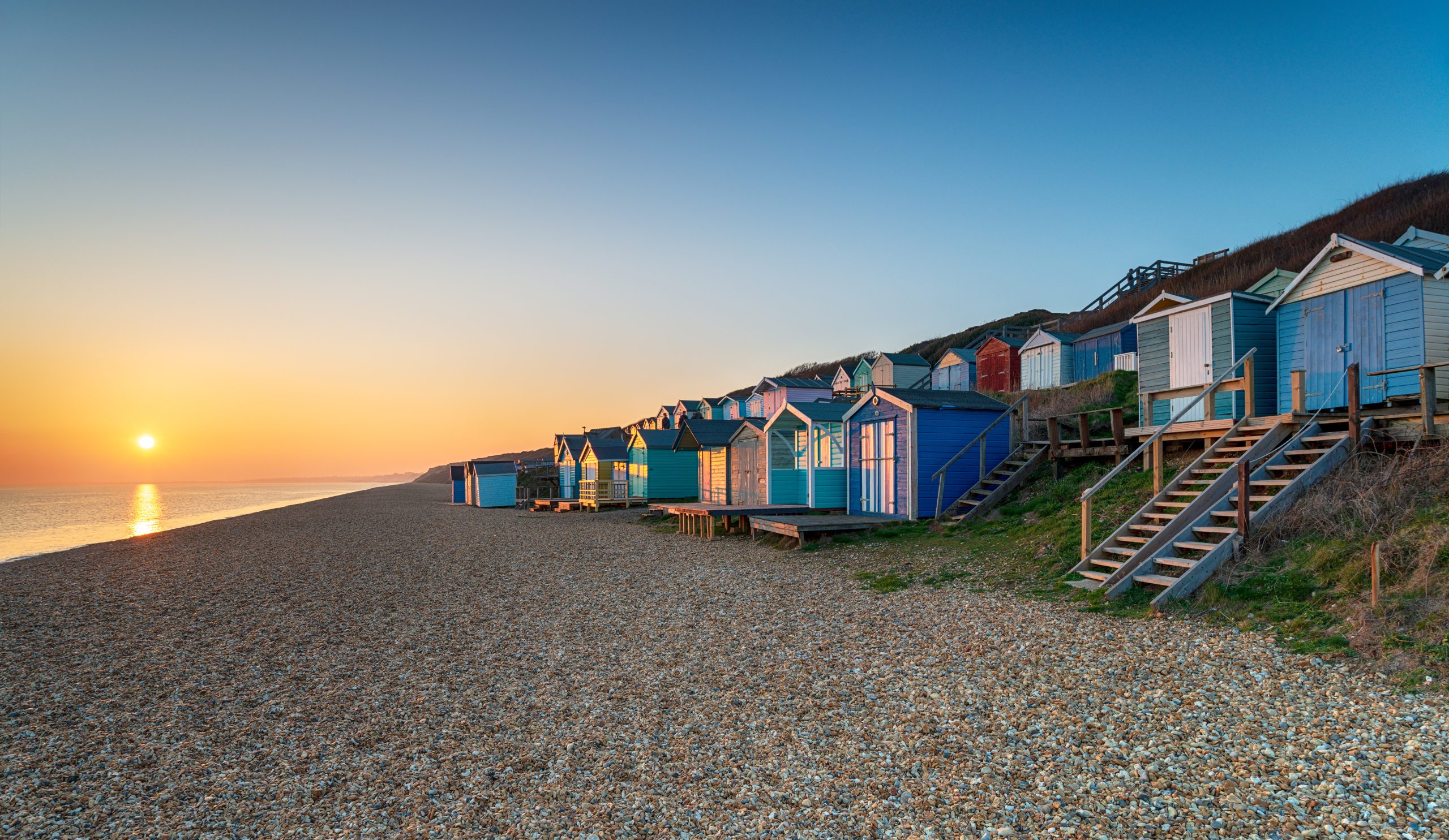 Rows of beach huts at Milford on Sea